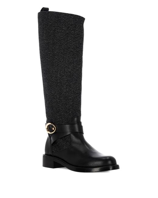 Stuart Weitzman Black Buckle-Detail Tweed Boots