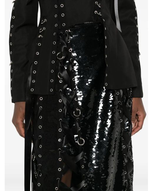 Simone Rocha Black Sequin-Embellished Lace-Patchwork Midi Skirt
