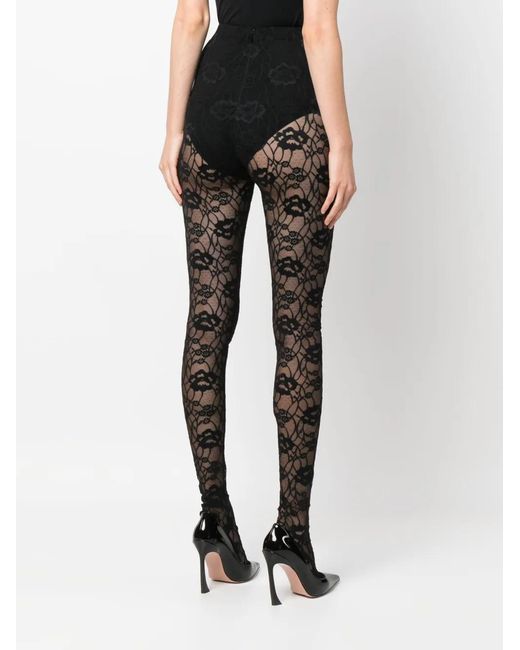 Saint Laurent Black Lace-Detailing Stretch-Design Tights