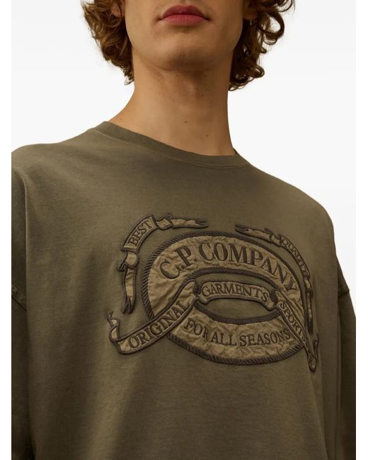 C P Company Green 20/1 Jersey Short Sleeve Boxy Logo T-Shirt for men