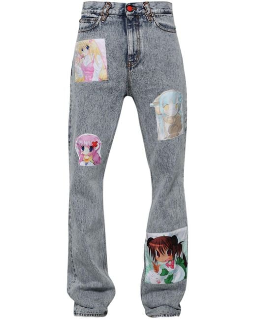 Members of The Rage Blue Anime Patches Flared Jeans for men