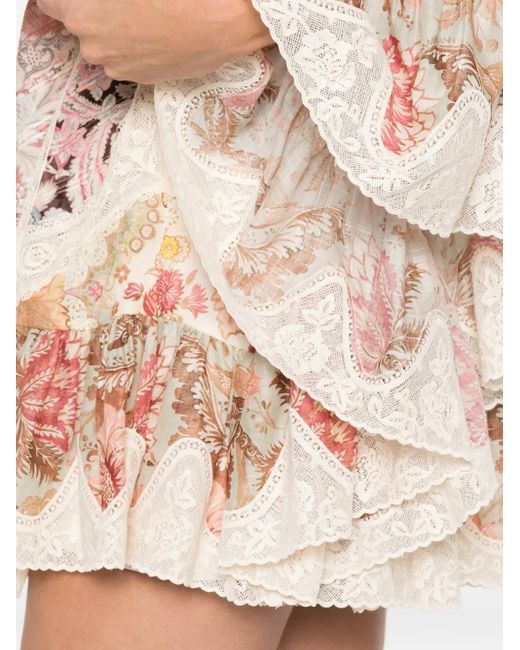 Zimmermann Natural Daylight Lace-Detail Floral-Print Mini Dress