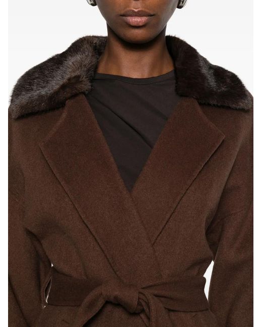 Betta Corradi Brown Panelled-Collar Belted Coat