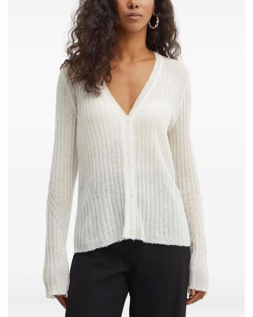 Boss White Ribbed V-Neck Cardigan