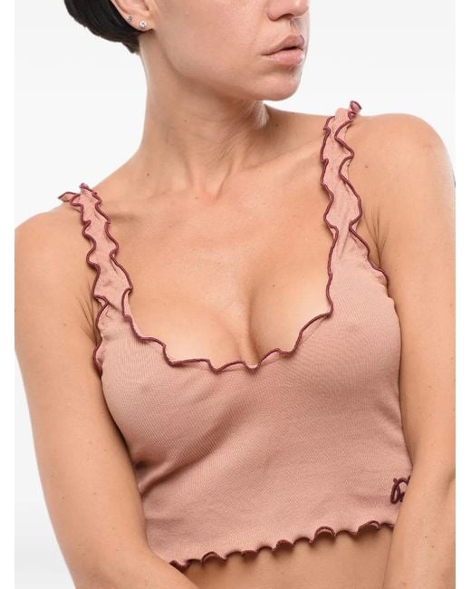 DSquared² Black Ribbed Lettuce-Trim Crop Top
