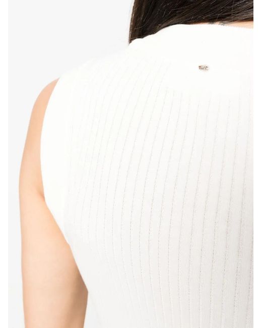 Sportmax White Ribbed-Knit Sleeveless Top