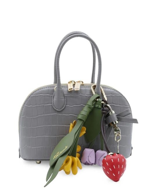 Self-Portrait Gray Mini Croc-Effect Leather Tote Bag