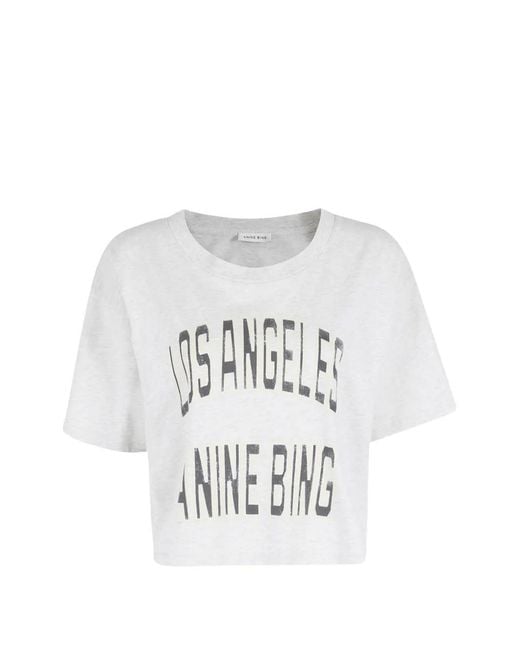 Anine Bing White T-Shirt Johnny À Coupe Crop
