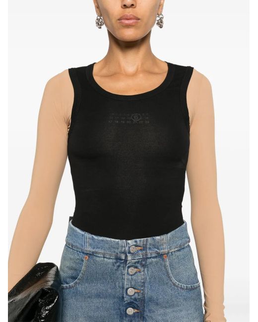 MM6 by Maison Margiela Black Numbers-Motif Layered Top
