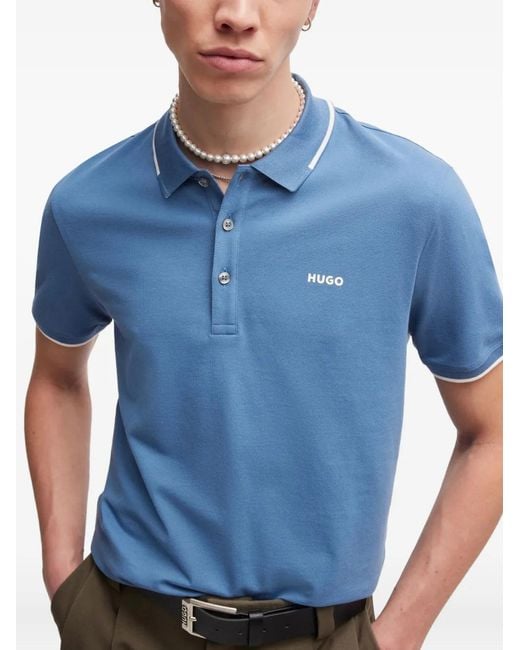 HUGO Blue Contrast-Trim Polo Shirt for men