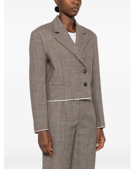 Tela Brown Cropped Double-Breasted Jacket