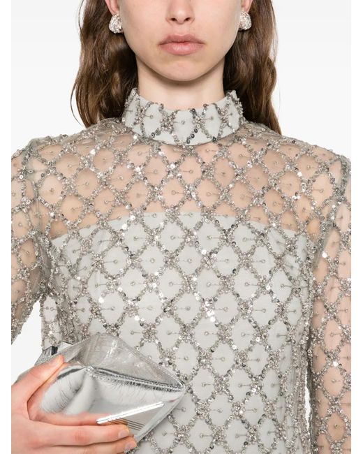Jean Louis Sabaji White Embellished High-Neck Dress