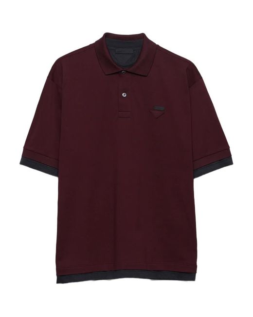 Prada Red Triangle-Logo Ribbed-Knit Polo Shirt for men