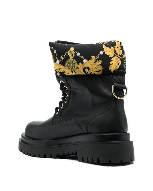 Versace Jeans Couture Black Logo-Print Round-Toe Boots
