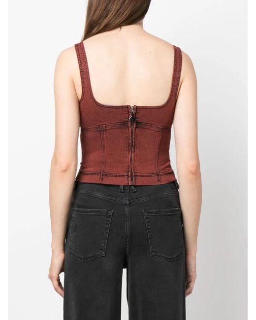 Patrizia Pepe パネル デニム ノースリーブトップ Red