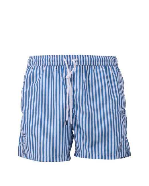 Fedeli Blue Striped-Pattern Swim Shorts for men