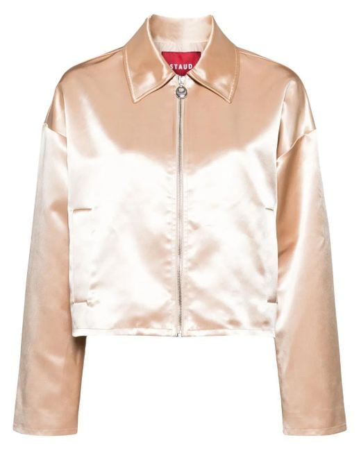 Staud White Lennox Satin-Finish Jacket