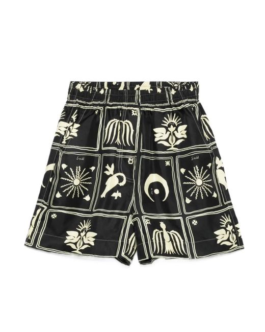 Nanushka Black Exter Folk Art-Print Silk Shorts