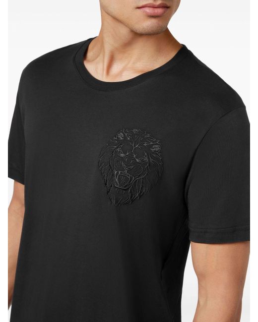 Camiseta con motivo Lion bordado Billionaire de hombre de color Black