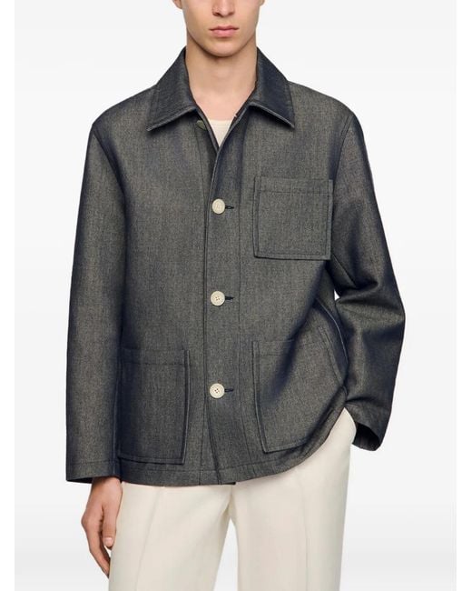 Sandro Gray Denim-Effect Worker Jacket for men