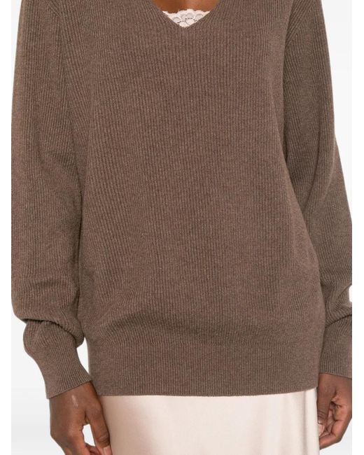 The Row Brown V-Neck Rib Knit