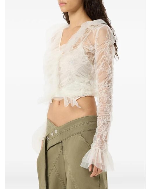 Blumarine White Ruffled Tulle Blouse