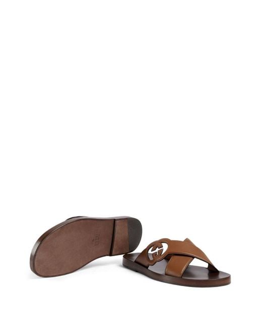 Gucci Brown GG-motif Leather Slippers for men