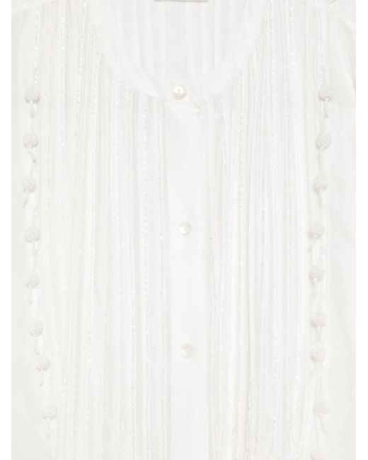 P.A.R.O.S.H. White Beaded Pleated Blouse