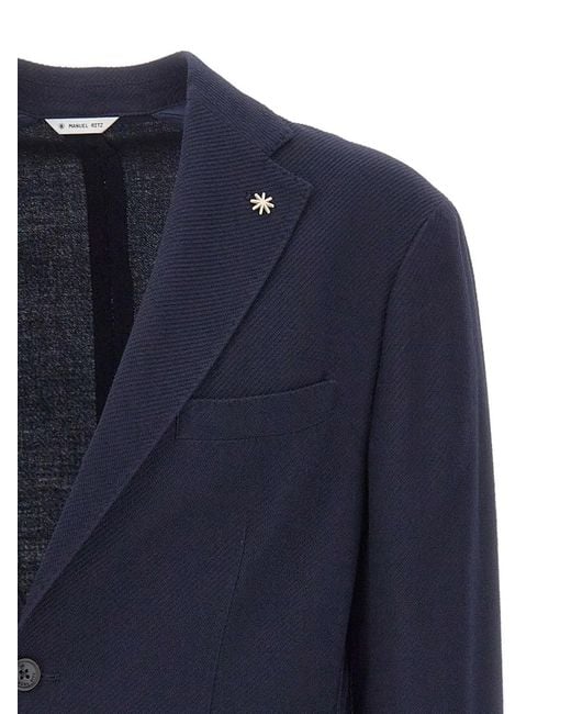 Manuel Ritz Blue Lapel-Pin Blazer for men