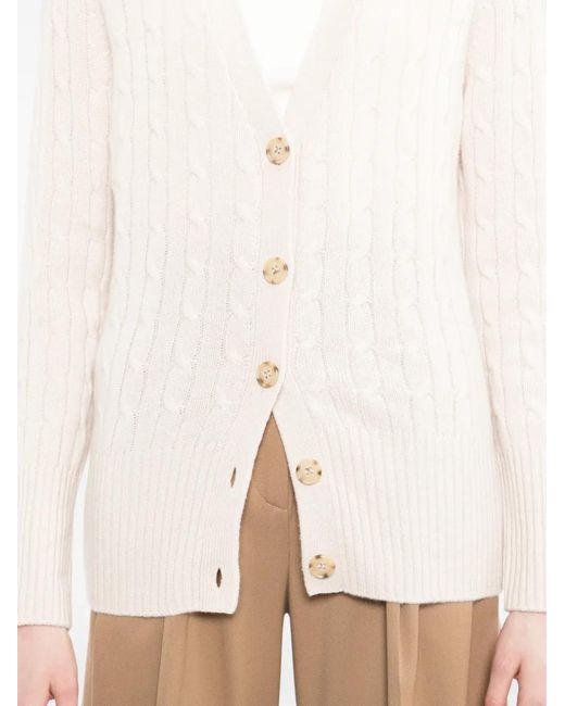 N.Peal Cashmere Natural Cable V-Neck Cardigan