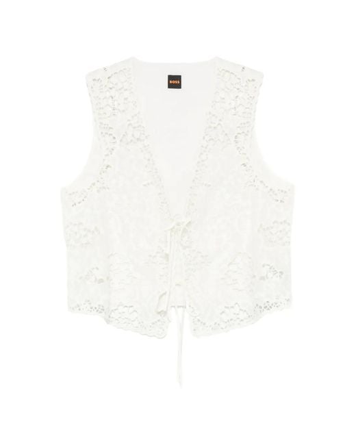 Boss White Lace Tie-Fastening Top