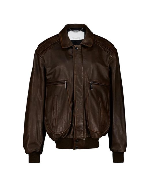 Rabanne Brown Quilted-Shoulder Leather Jacket