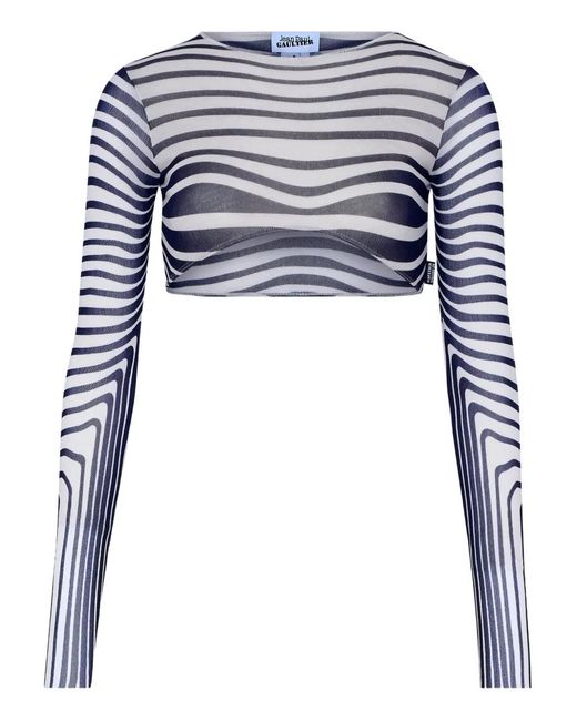 Jean Paul Gaultier Blue Long-Sleeves Morphing-Stripes Top