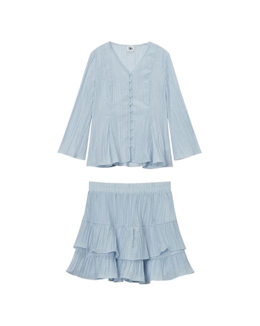 B+ AB Blue Ruffled-Detail Skirt Set