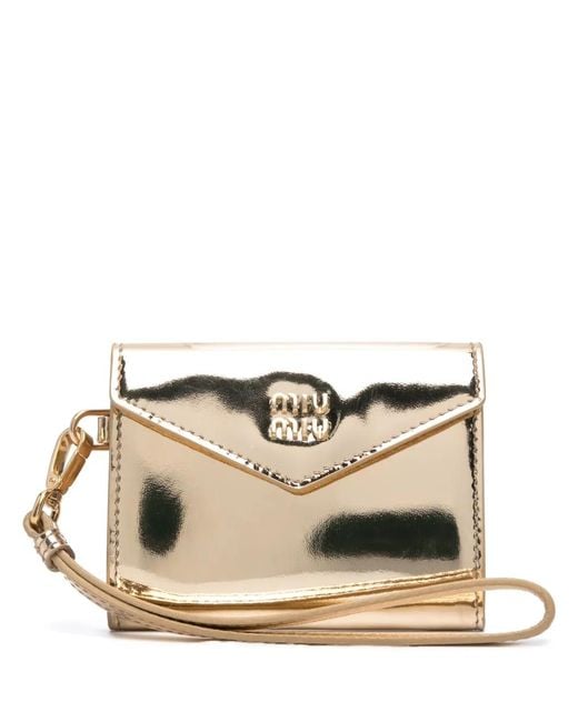 Miu Miu Natural Logo-Embossed Patent Leather Purse