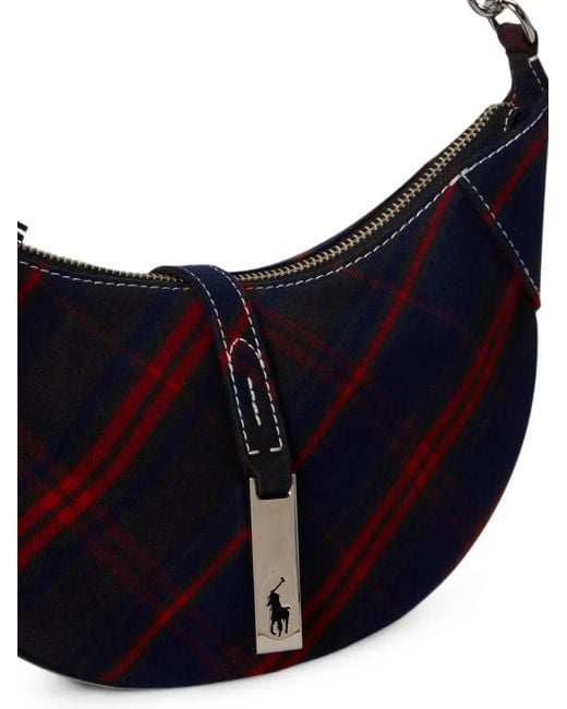 Polo Ralph Lauren Blue Tartan-Pattern Shoulder Bag