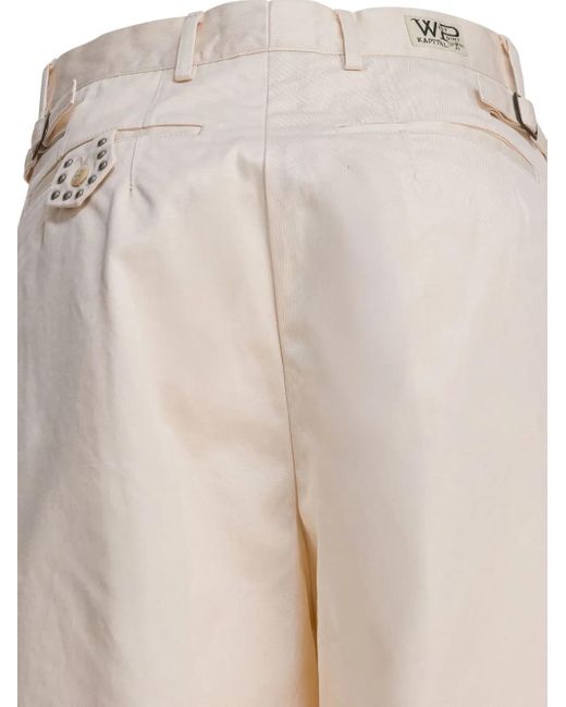 Kapital White Pleated Studded-Detail Pocketed Straight-Leg Trousers for men