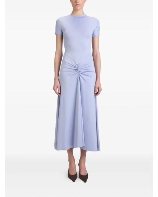 Victoria Beckham Blue Gathered Waist Midi Dress