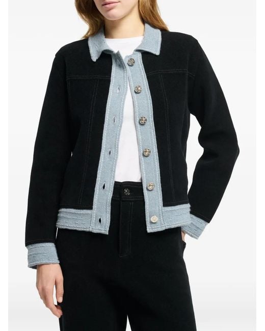 Barrie Black Suede-Effect Denim Jacket