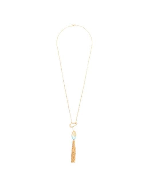 Forte_forte White Glass-Bead Tassel Necklace