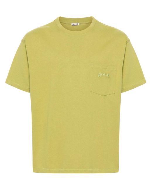 Bode Yellow Logo-embroidered Cotton T-shirt for men