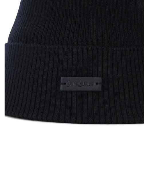 Saint Laurent Black Ribbed Wool Beanie