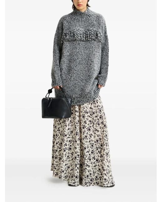 Essentiel Antwerp Gray And Wool-Blend Sweater With Fringe Details