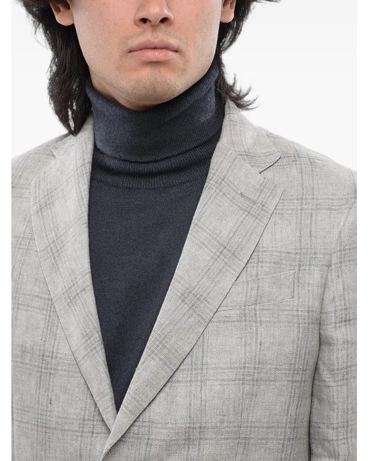 Corneliani Gray Check-Pattern Single-Breasted Blazer for men