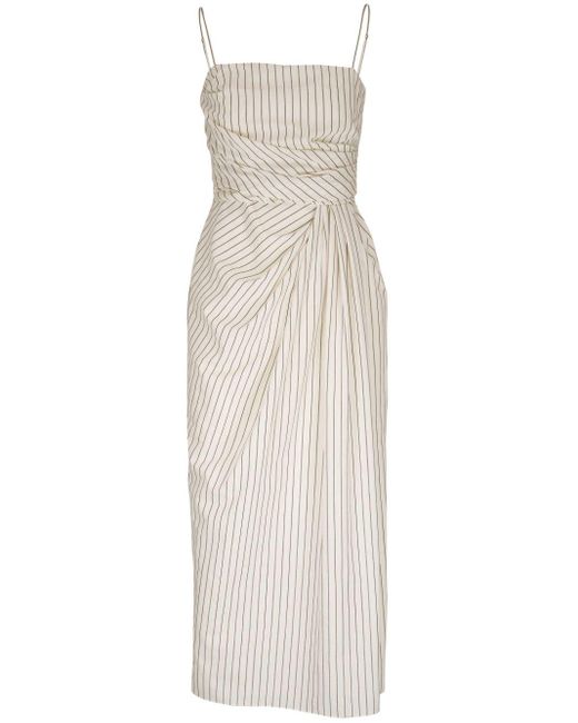 Adam Lippes White Striped Gathered Dress