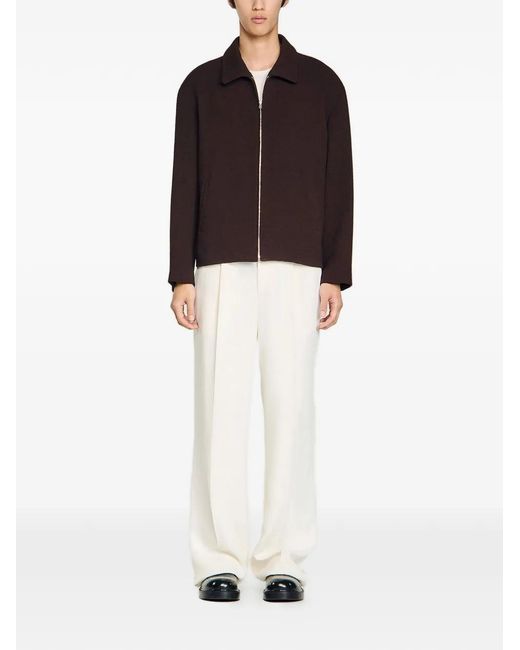 Sandro Black Waffled Regular Collar Zip Jacket for men