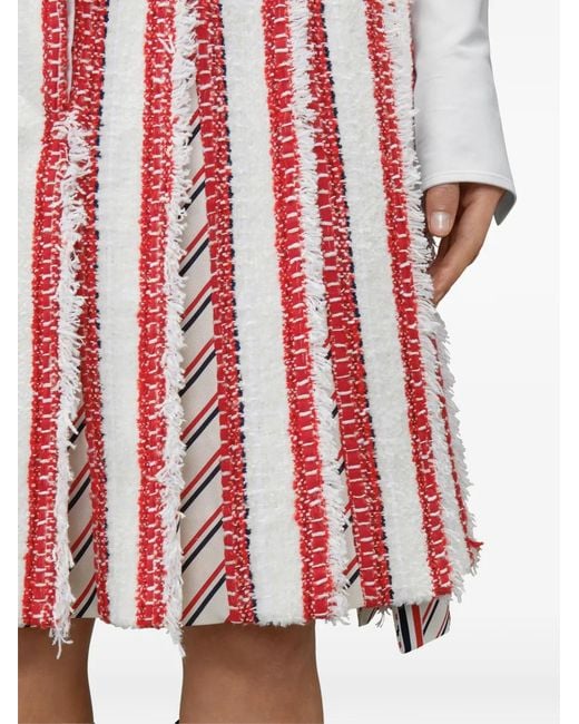 Thom Browne Red Ribbon Tweed Low Rise Pleated Skirt