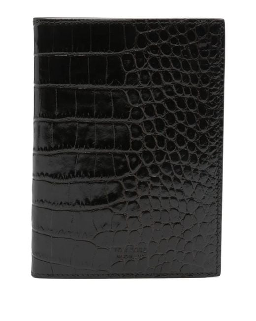 Tom Ford Black Crocodile-Effect Leather Wallet for men
