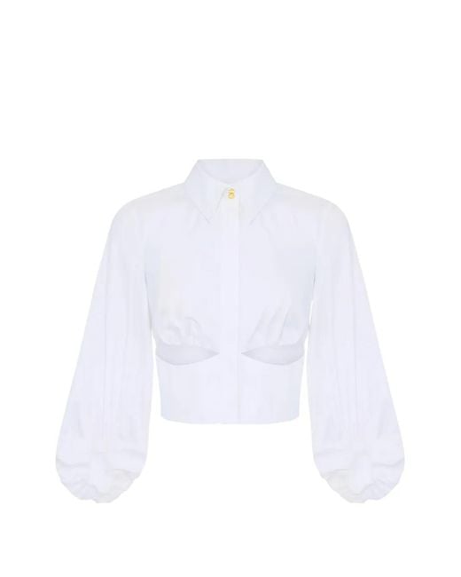 Elisabetta Franchi White Cut-Out Balloon-Sleeve Shirt