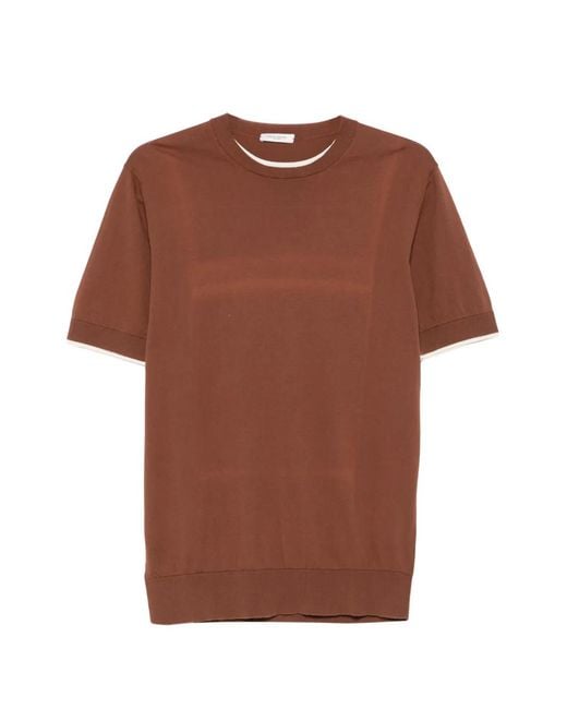 Paolo Pecora Brown Layered-Detail Crew-Neck T-Shirt for men